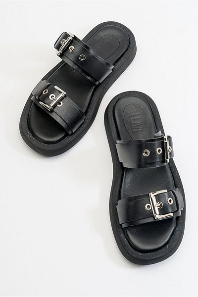 LuviShoes Finezza Black Genuine Leather Women's Slippers
