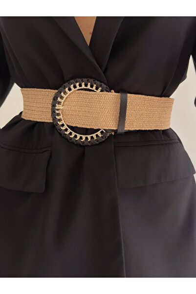 Fiori Ψάθινη ελαστική γυναικεία ζώνη με πλεκτή πόρπη, ζώνη μπουφάν, ζώνη πουκ...