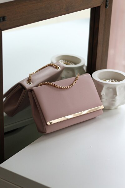 Moom Bag Geantă de umăr cu lanț detaliat cu dungi pudrate pentru femei