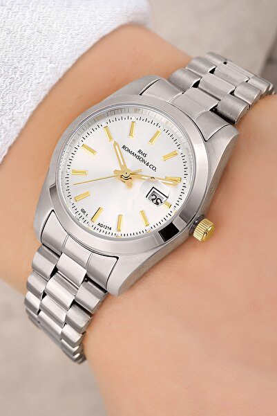 Romanson ساعة يد نسائية مقاومة للماء بحزام فولاذي بتقويم 5 ATM