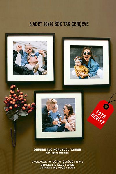 yhfoto Snap-on Frame 3 Pieces 20x20 Black Photo Gift - Wall Frame