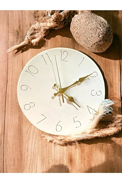 Havalı Tasarım Renkli Tasarım Kare Beton Duvar Saati Büyük Boy Sessiz Duvar Saati | Beyaz 26cm