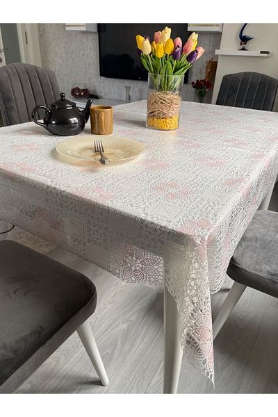 LİMAY Față de masă japoneză 1.Class - Aspect de broderie din dantelă - Transparentă - Anti-găuri - Anti-alunecare