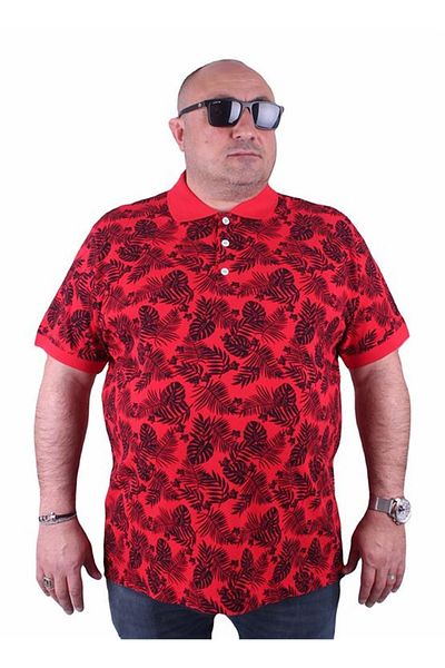 Starbattal Large Size Polo Neck T-Shirt Hawaiian Pattern 23412 Red