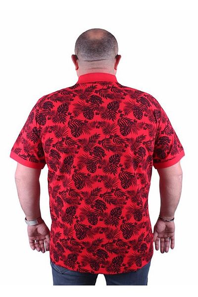 Starbattal Large Size Polo Neck T-Shirt Hawaiian Pattern 23412 Red