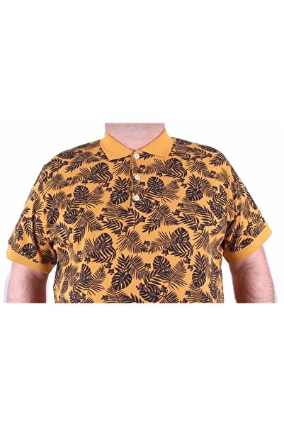 Starbattal Large Size Polo Neck T-Shirt Hawaiian Pattern 23412 Mustard