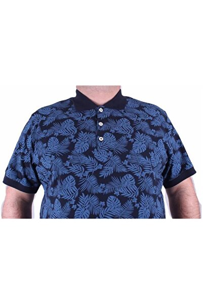 Starbattal Large Size Polo Neck T-Shirt Hawaiian Pattern 23412 Navy Blue