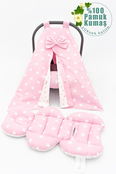 mordesign Orthopedic Lumbar Supported Stroller Cushion, Cover and Sheet Set of 3, Double Sided, Star Pattern, Pink