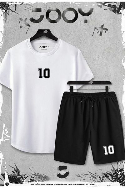 Jooy Company Λευκό μπλουζάκι 2 τεμαχίων 10 Slim Fit - Σετ μαύρο σορτς