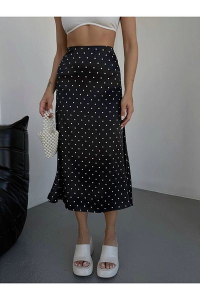 LB Laluna Butik Fustă midi din satin cu buline pentru damă