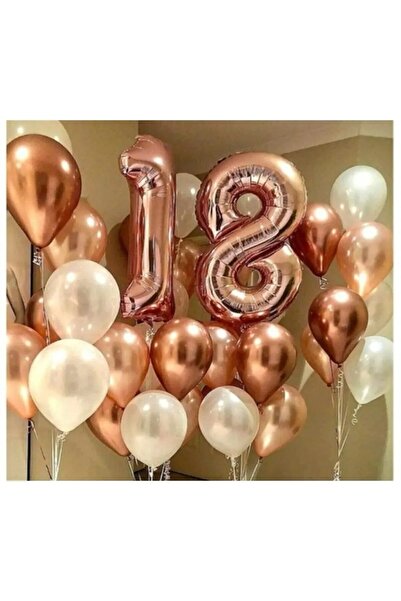 mypartyready 18 Yaş Doğum Günü Partisi Rose Renk Folyo Helyum Balon Beyaz Ros...