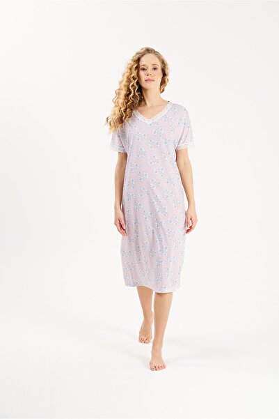 Yeniİnci Γυναικείο νυχτικό από βισκόζη με λεπτομέρεια από δαντέλα