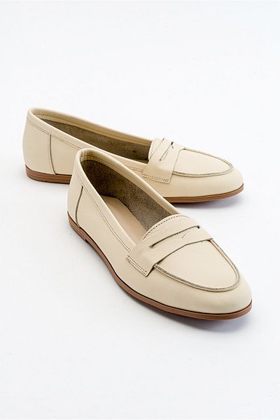 LuviShoes F02 إكرو بيج جلد طبيعي باليه نسائي