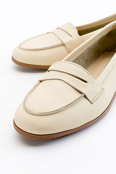 LuviShoes F02 إكرو بيج جلد طبيعي باليه نسائي