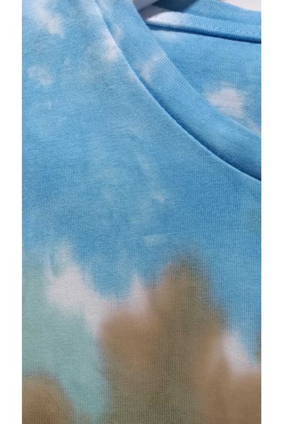 Elvinsa Batik Patterned Cotton Boy T-Shirt in Blue Green Coffee Tones