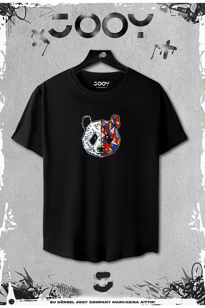 Jooy Company 2 Πακέτο Panda Printed Slim Fit Μαύρο Tshirt - Σετ μαύρο σορτς