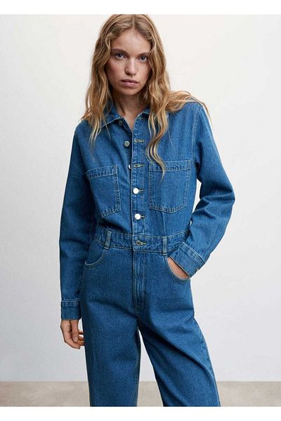 MANGO Woman Μακρύ τζιν ολόσωμο
