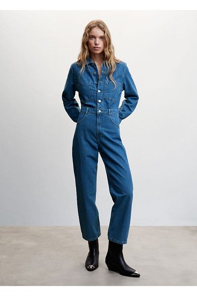 MANGO Woman Μακρύ τζιν ολόσωμο