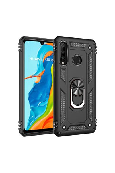 Rivor Huawei P30 Lite Uyumlu Kılıf Military Armour Yüzüklü Standlı Koruyucu K...