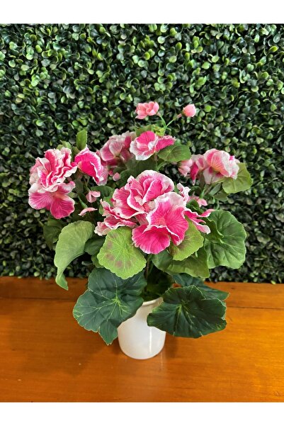 ASÇ YAPAY ÇİÇEK Porselen Saksıda Sardunya Alacalı