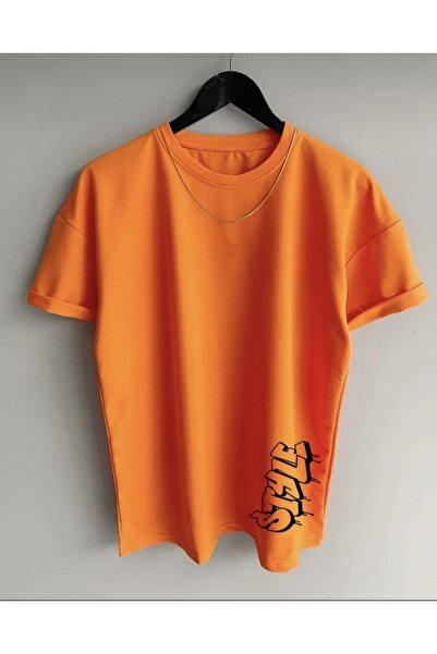 BYMEER Tricou supradimensionat unisex, negru, portocaliu, cu imprimeu