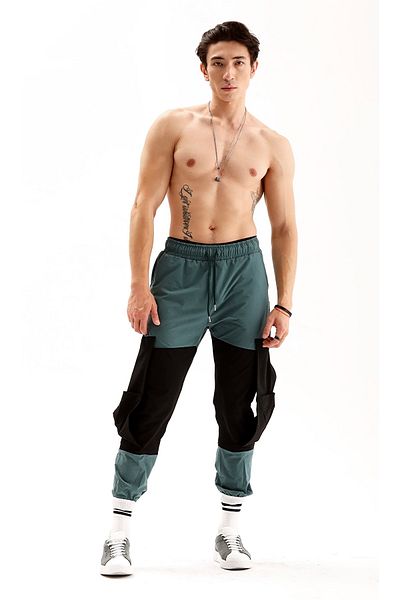 THIMOON Men's Green Cargo Pocket Parachute Pants