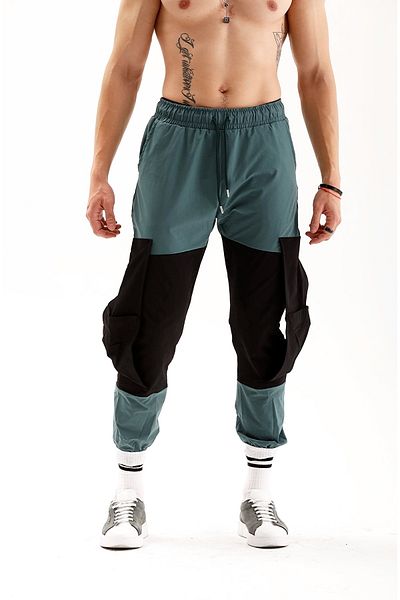 THIMOON Men's Green Cargo Pocket Parachute Pants