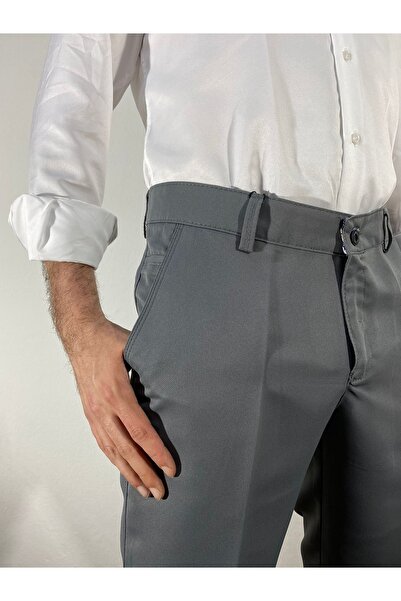 LCETTY P12 Ανδρικό παντελόνι από λινό ύφασμα σε ανοιχτό γκρι κλασικό κόψιμο