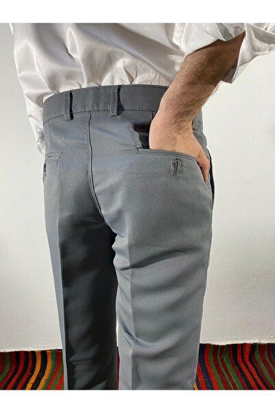 LCETTY P12 Ανδρικό παντελόνι από λινό ύφασμα σε ανοιχτό γκρι κλασικό κόψιμο