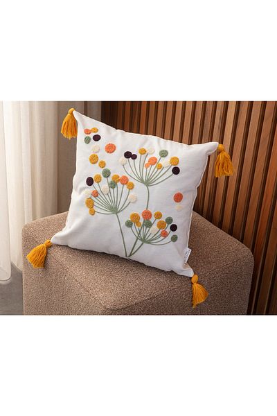 BUGİ HOME COLLECTİON Single Premium Punch Embroidered Embroidered Branch Flower Themed Throw Pillow Cover