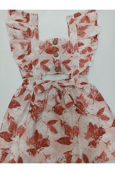 DMB BOYS & GIRLS Butterfly Girl's Dress-Skirted Suit Look, Lightweight, Sleeves Ruffled Pure Cotton Linen Dress