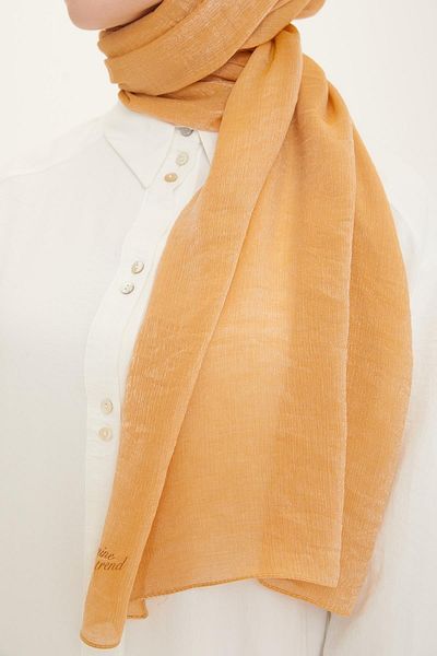 Armine Caramel Color Twinkle Shawl Opened Evening Dress