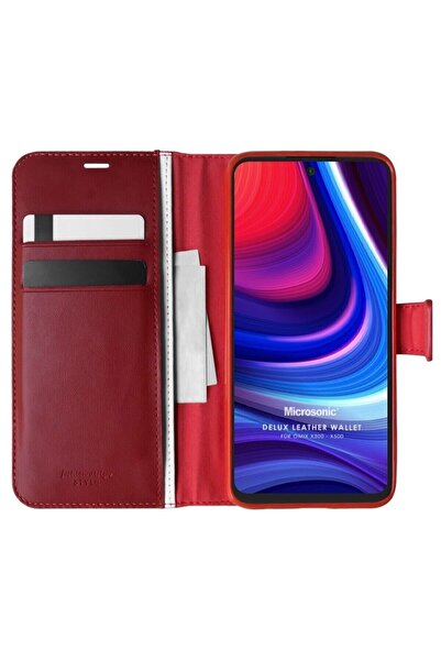 piblue حافظة أوميكس X300 ديلوكس محفظة جلدية باللون الأحمر