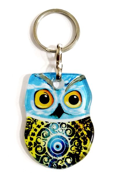 Mixperi Fusion Glass Keychain with Blue Owl in Gift Box