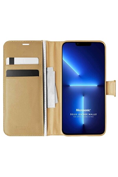 piblue حافظة ديلوكس جلدية متوافقة مع هاتف ابل ايفون 13 برو ذهبي