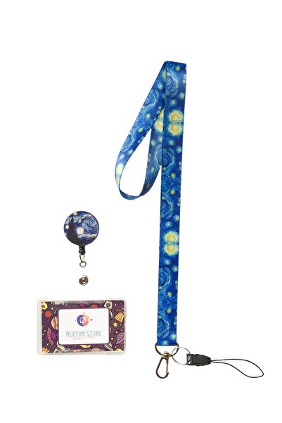 neptünstore مجموعة فنسنت فان جوخ Starry Night Sunflower مكونة من 3 قطع للرقبة وحزام هاتف + شارة تعريف يويو M1