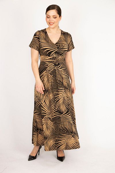 Şans Women's Mink Large Size Wraped Collar Colorful Long Dress 65n36193