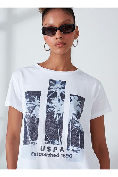 U.S. Polo Assn. Γυναικείο T-shirt με στάμπα με λευκό λαιμόκοψη - Gada
