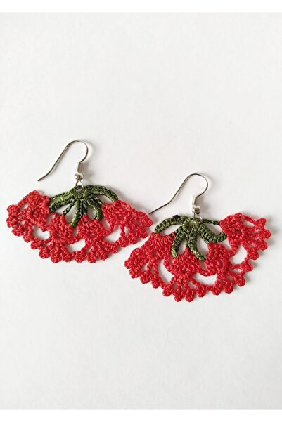 Halley Concept Custom Handmade Authentic Red Carnation Crochet Earrings