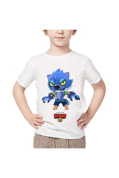 HediyeCenter Unisex Παιδικό λευκό μπλουζάκι Brawl Stars Werewolf Leon