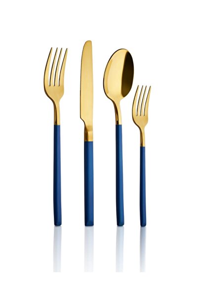Aryıldız Soho Prestige Blue Gold Çatal Kaşık Bıçak Takımı 24 Parça