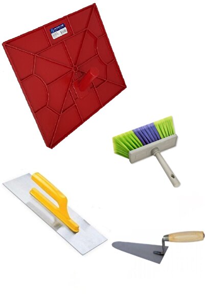 FırsatYapıMarket Plaster Shovel Plaster Trowel 35cm Water Sprinkling Brush Plaster Trowel Master Plasterer Set 4 Pieces