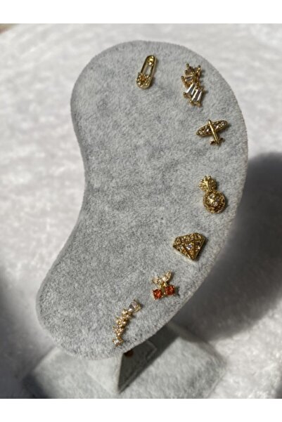 Allen Accessories Zirkon Çelik Cerrahi Kıkırdak Helıx Tragus Pıercıng Küpe (7’li Set)