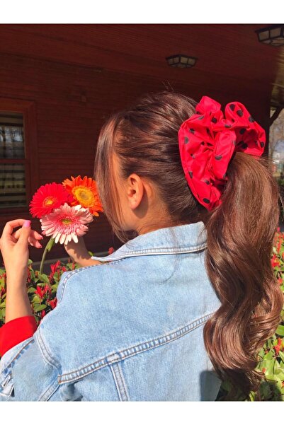 G.ÖNAL مشبك مطاطي كبير الحجم من الساتان الأسود المنقطة للنساء