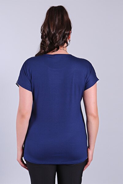 SERTUĞ Блуза великого розміру з низькими рукавами та хвилястим візерунком кольору індиго