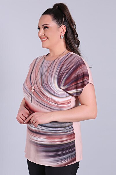 SERTUĞ Μπλούζα με μοτίβο Powder Wave με χαμηλό μανίκι Plus Size