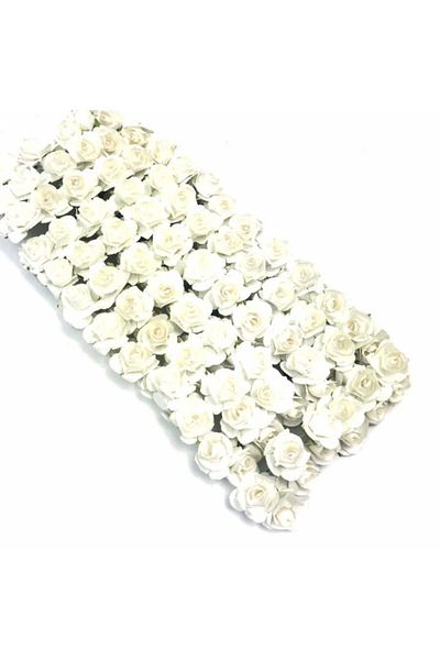 Aker Hediyelik 144 Pieces of White Paper Roses - Artificial Flowers Over 120 Grains