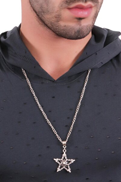 LABALABA ERKEK ANTİK GÜMÜŞ KAPLAMA PENTAGRAM KOLYE