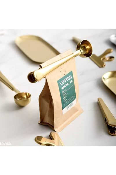 LOVYCO Gold Color Stainless Steel Coffee Measuring Spoon and Package Clip