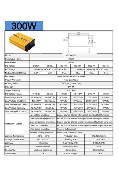 Genel Markalar 300 Watt 12 Volt Tam Sinüs Inverter (2 Yıl Garantili)